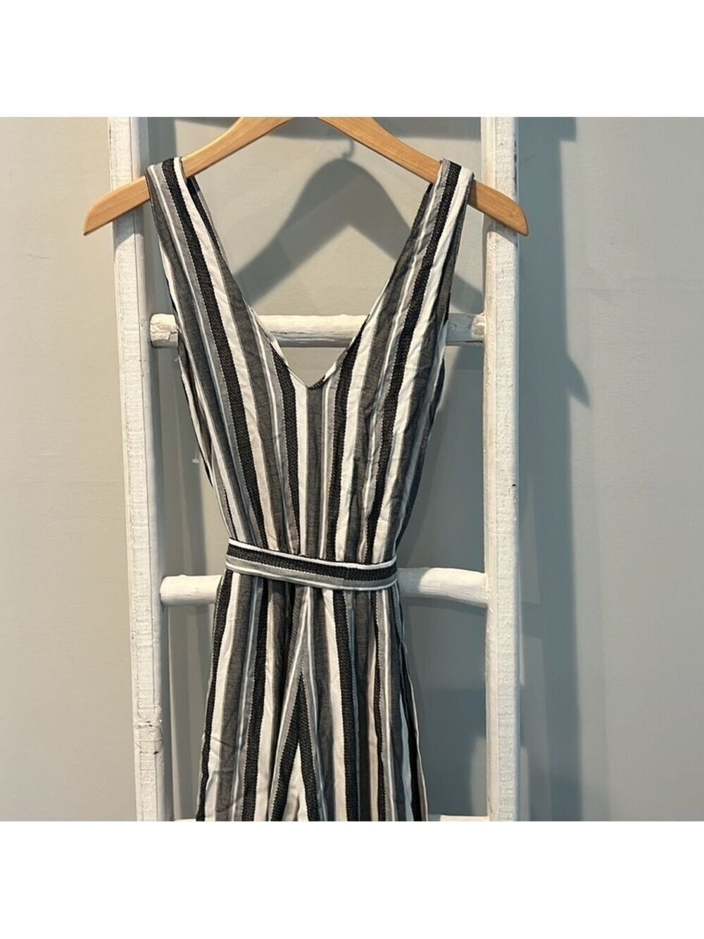 Amanda Uprichard Monochrome Striped wide leg belted jumpsuit size small - Picture 8 of 9